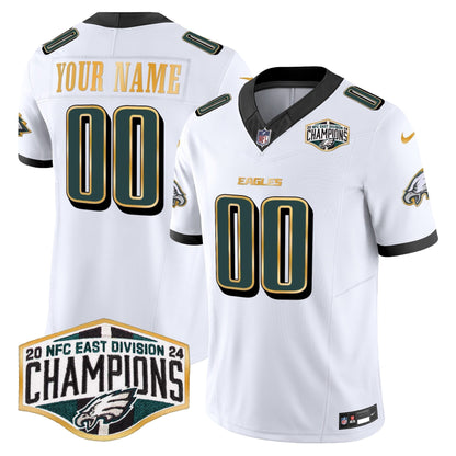 Eagles 2024 NFC East Division Champions Gold Trim Vapor Limited Custom Jersey - Stitched