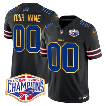 Bills 2024 AFC East Division Champions Gold Trim Vapor Limited Custom Jersey - Stitched