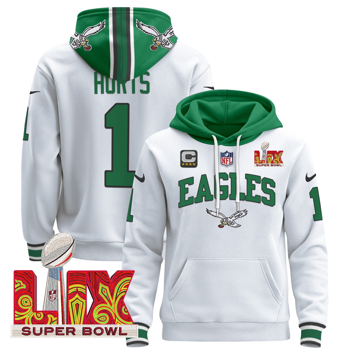 PHI Super Bowl LIX Patch Pullover Hoodie - Stitched