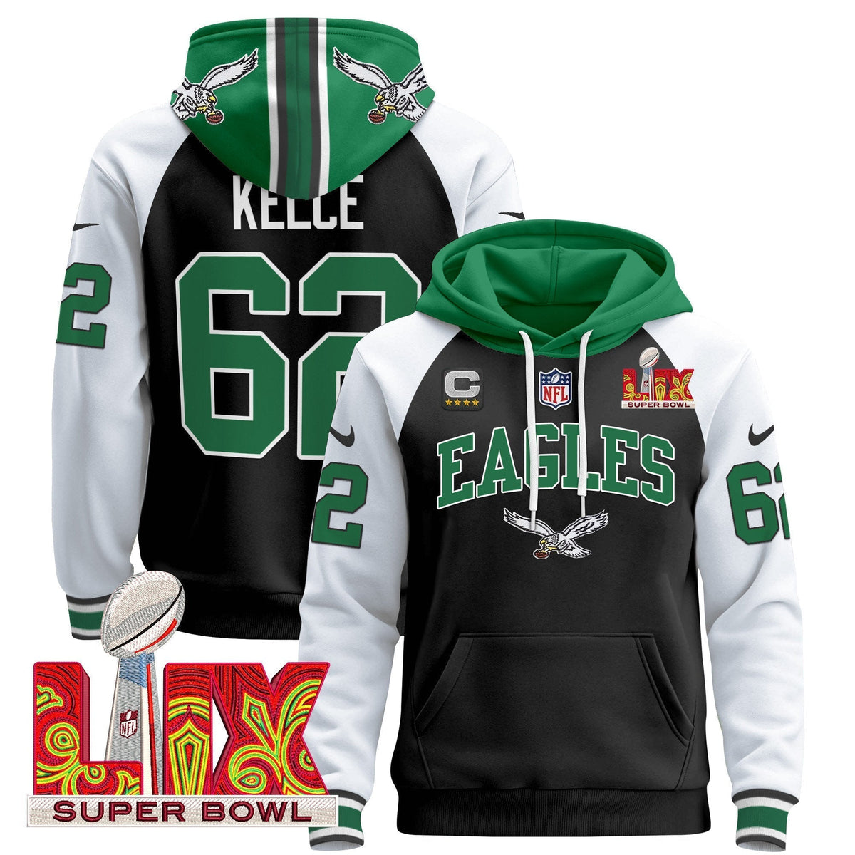 PHI Super Bowl LIX Patch Pullover Hoodie - Stitched