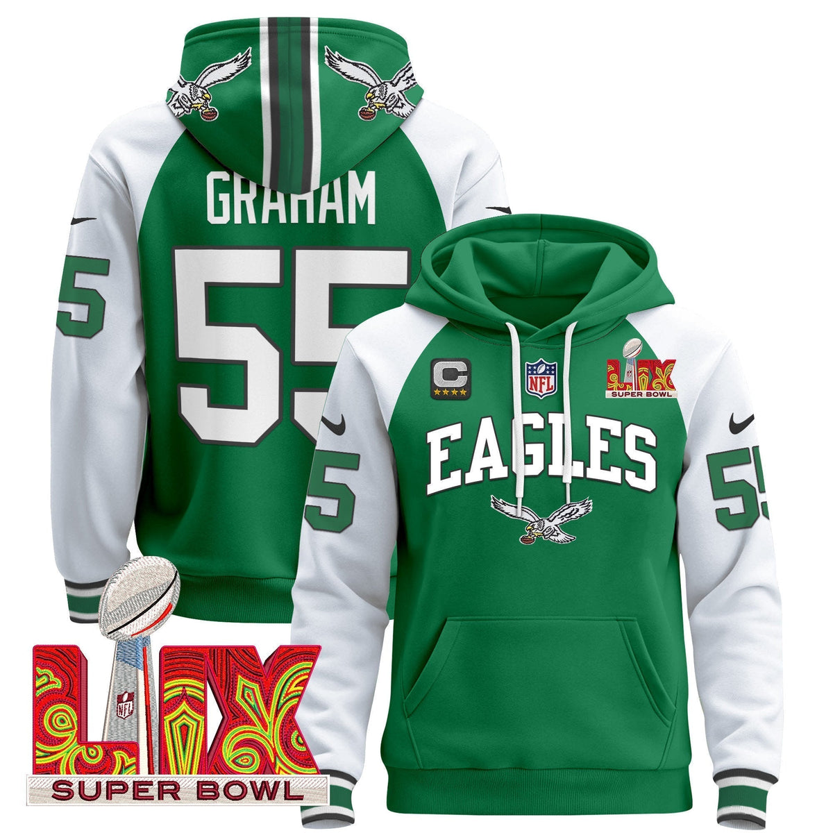 PHI Super Bowl LIX Patch Pullover Hoodie - Stitched