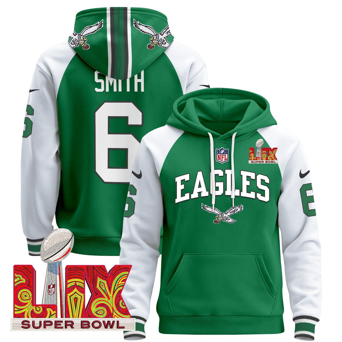 PHI Super Bowl LIX Patch Pullover Hoodie - Stitched