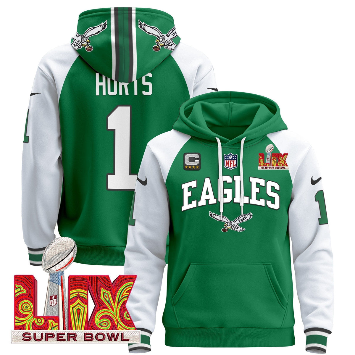 PHI Super Bowl LIX Patch Pullover Hoodie - Stitched