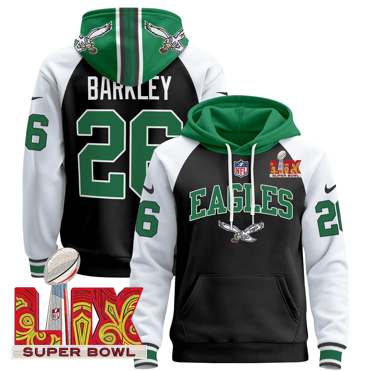 PHI Super Bowl LIX Patch Pullover Hoodie - Stitched