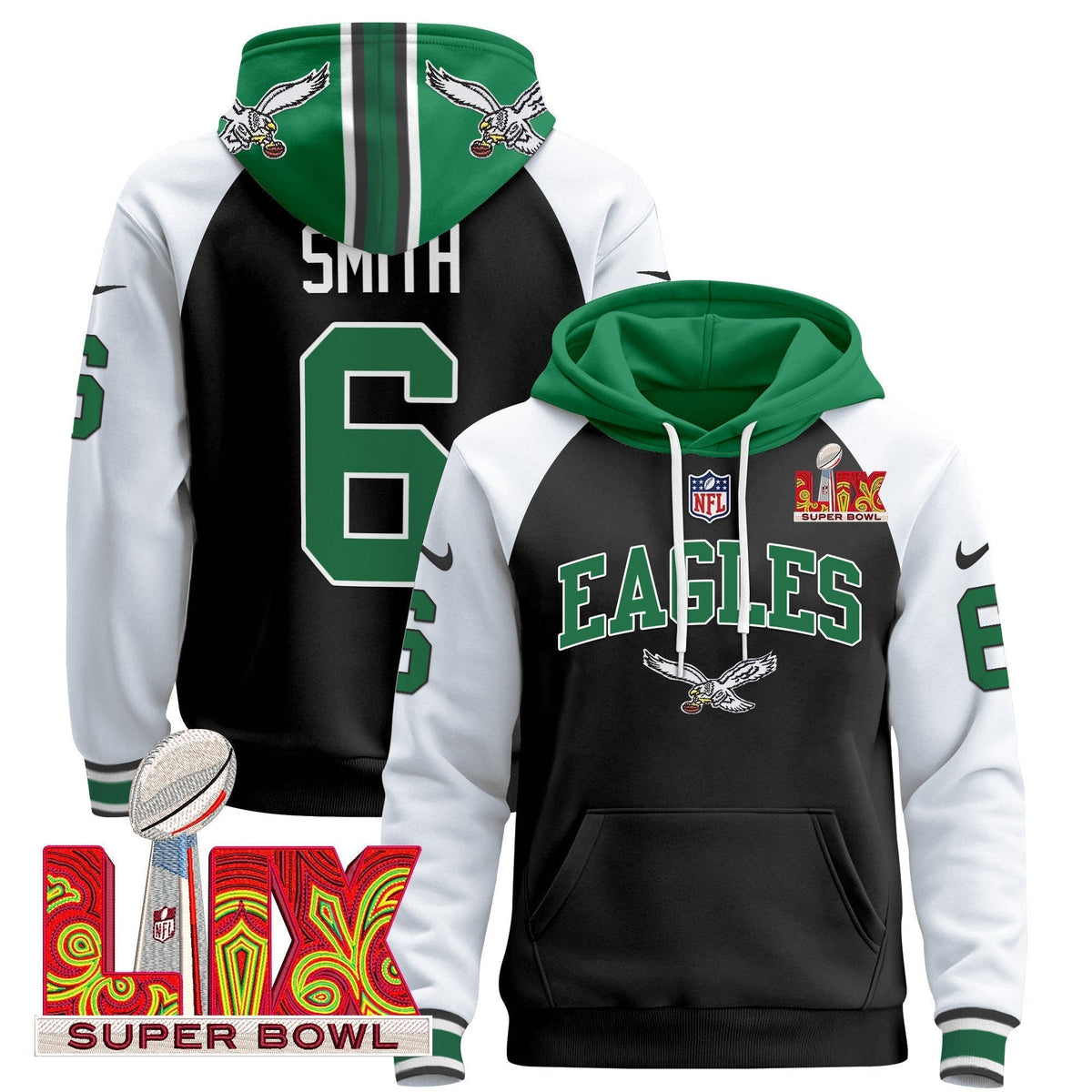 PHI Super Bowl LIX Patch Pullover Hoodie - Stitched