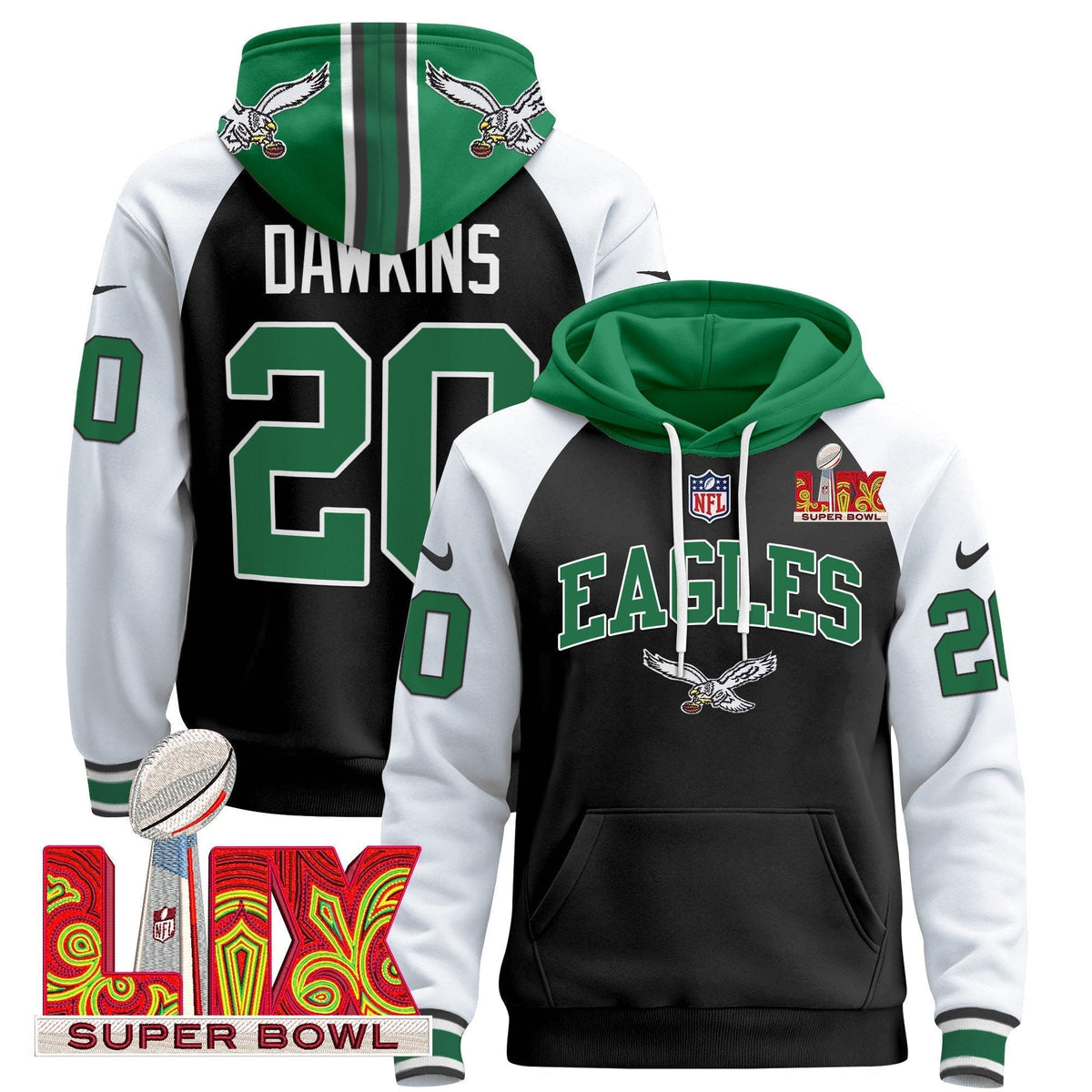PHI Super Bowl LIX Patch Pullover Hoodie - Stitched