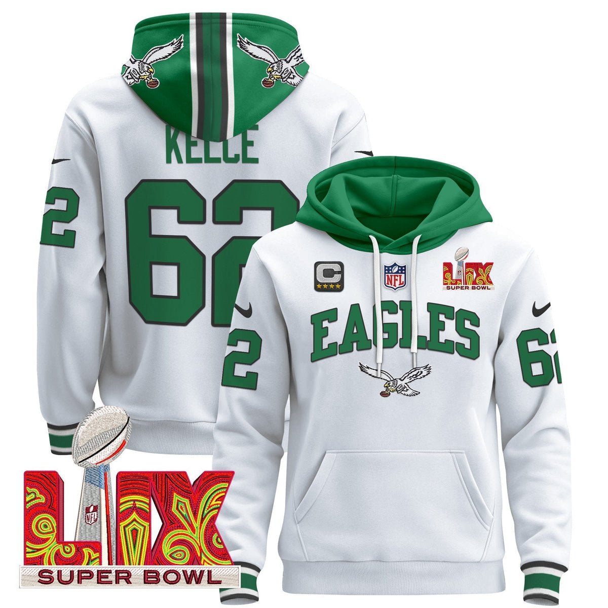 PHI Super Bowl LIX Patch Pullover Hoodie - Stitched