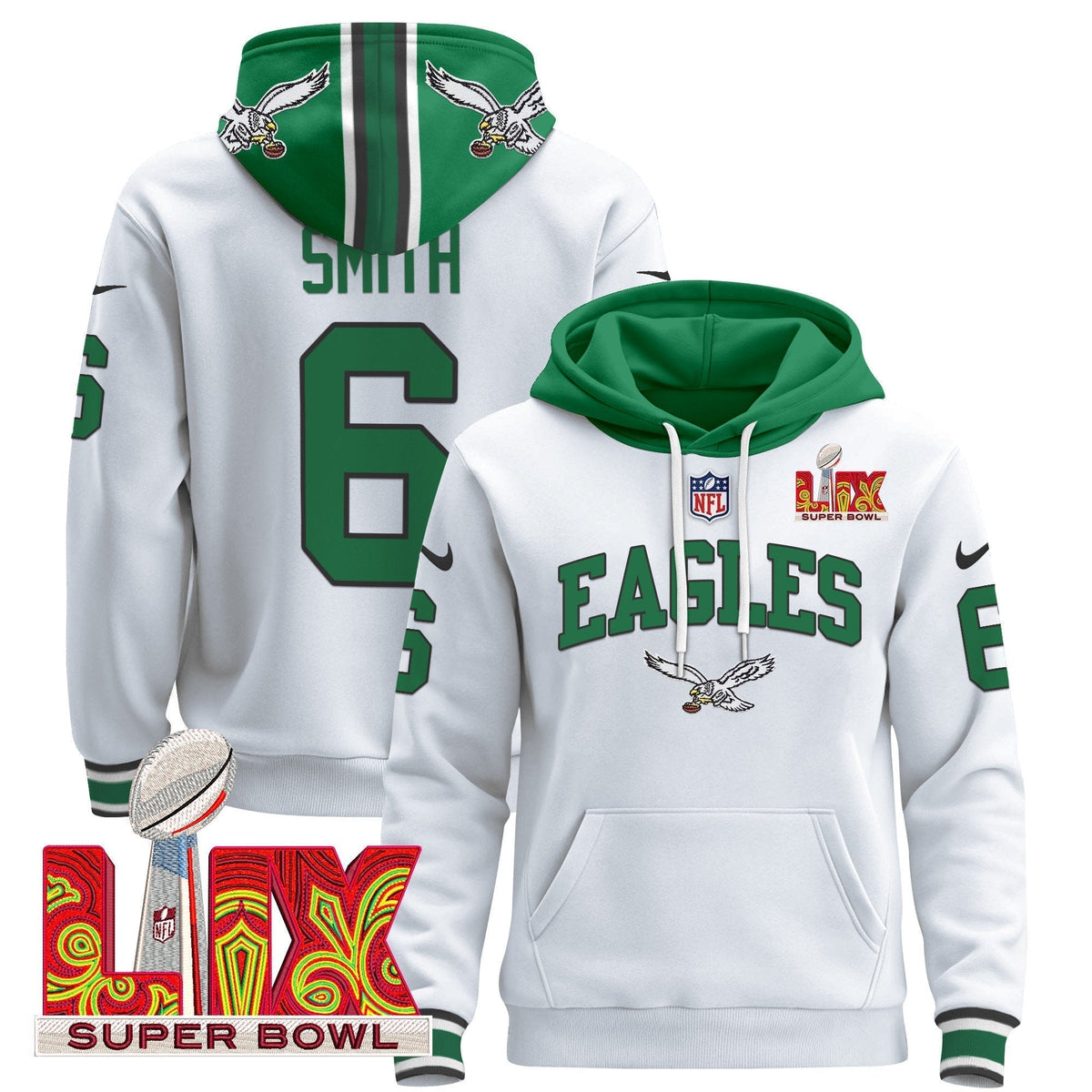 PHI Super Bowl LIX Patch Pullover Hoodie - Stitched