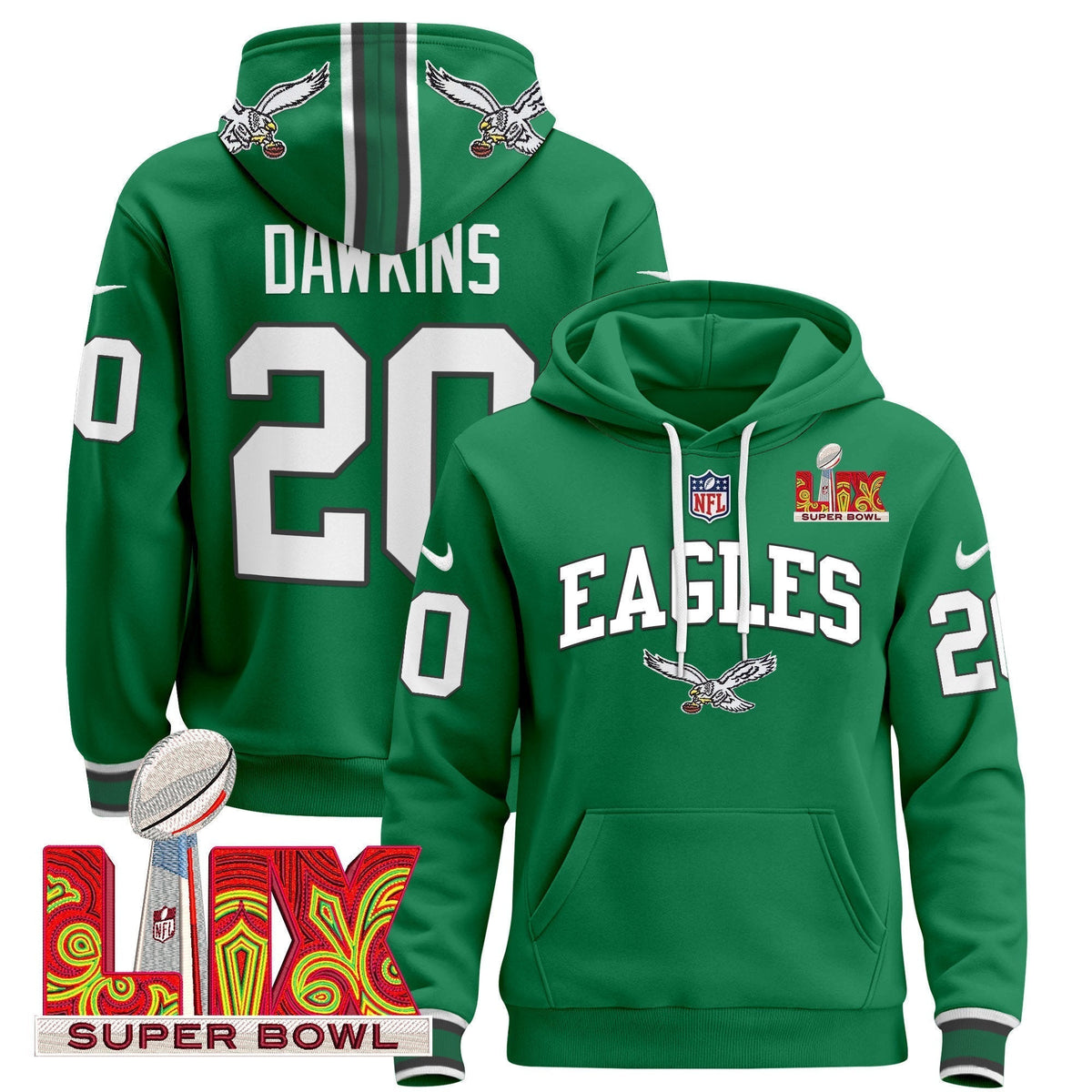 PHI Super Bowl LIX Patch Pullover Hoodie - Stitched