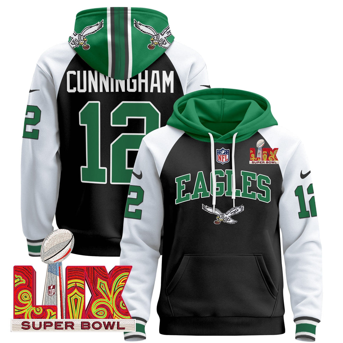 PHI Super Bowl LIX Patch Pullover Hoodie - Stitched