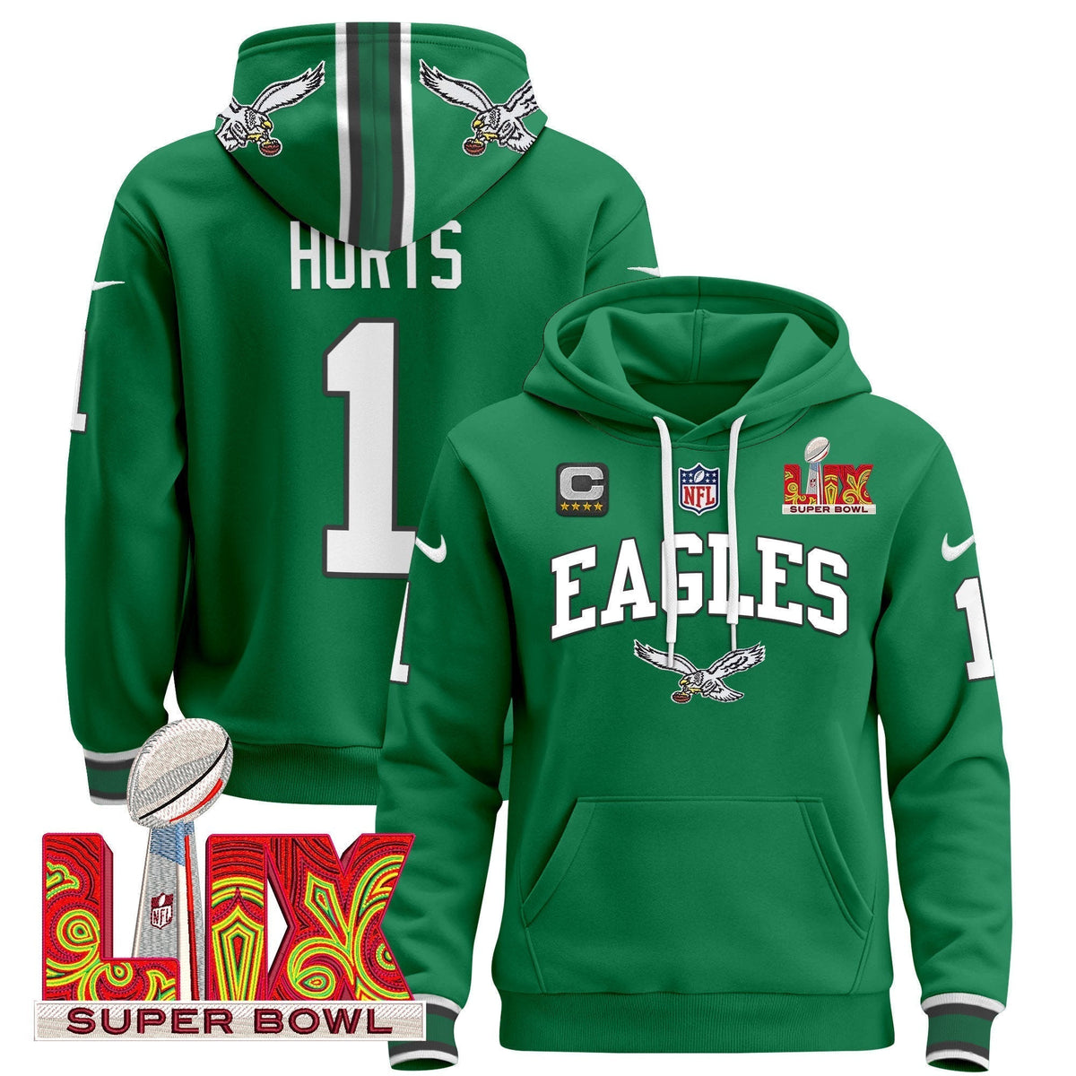 PHI Super Bowl LIX Patch Pullover Hoodie - Stitched