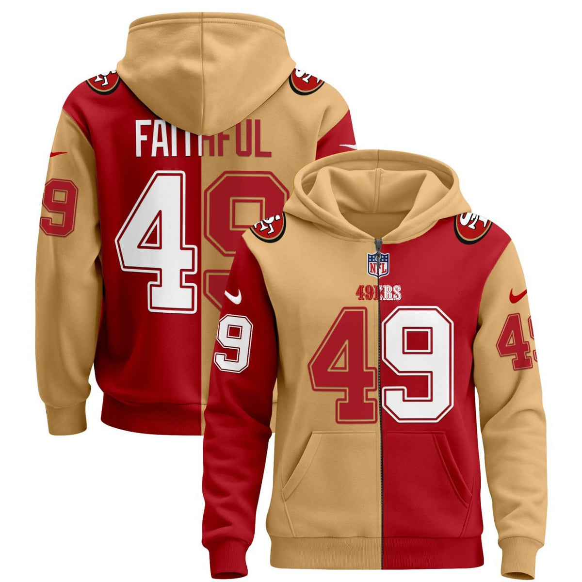 FaithFul San Francisco 49ers Reg Gold Split Zip Hoodie - Stitched