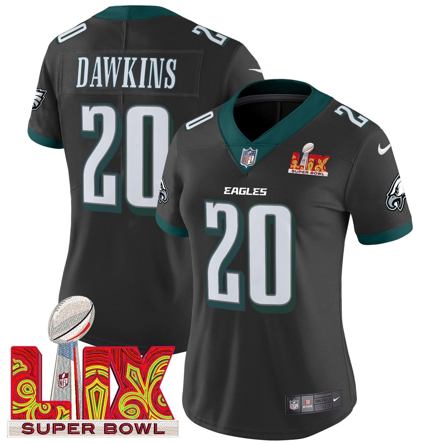 Women's PHI Super Bowl LIX Patch Vapor Limited Jersey - All Stitched