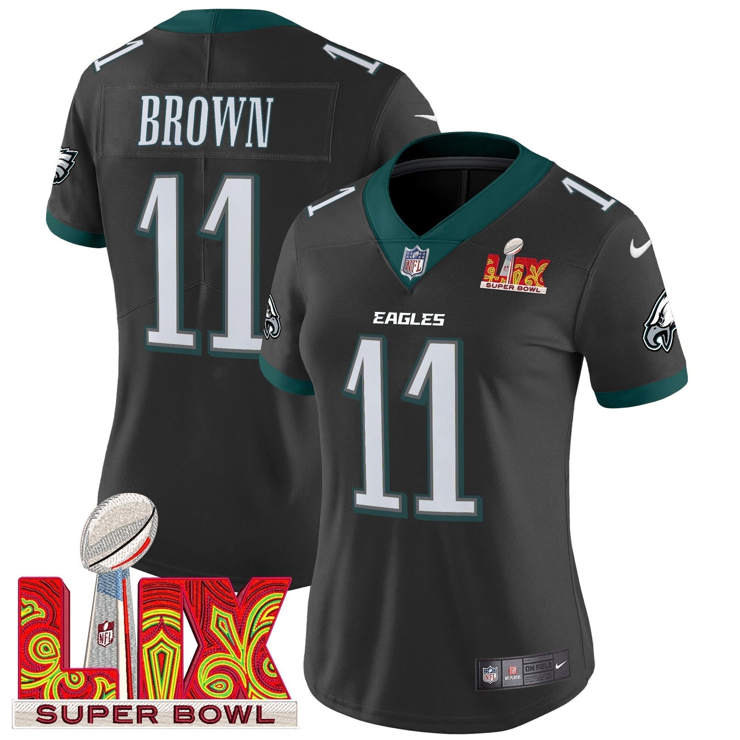 Women's PHI Super Bowl LIX Patch Vapor Limited Jersey - All Stitched