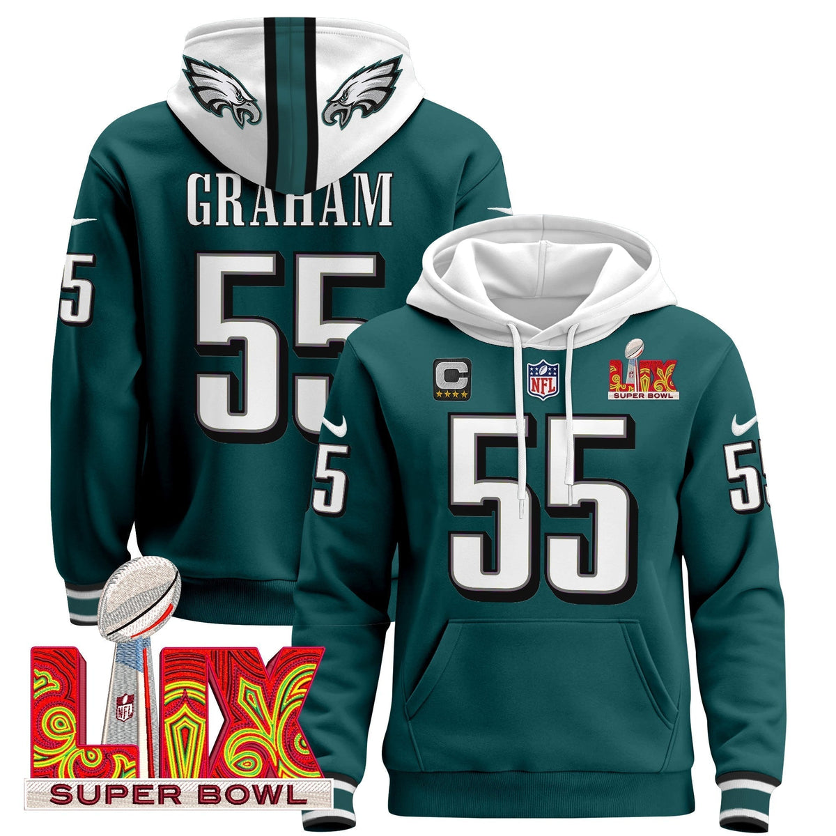 PHI Super Bowl LIX Patch Pullover Hoodie - Stitched