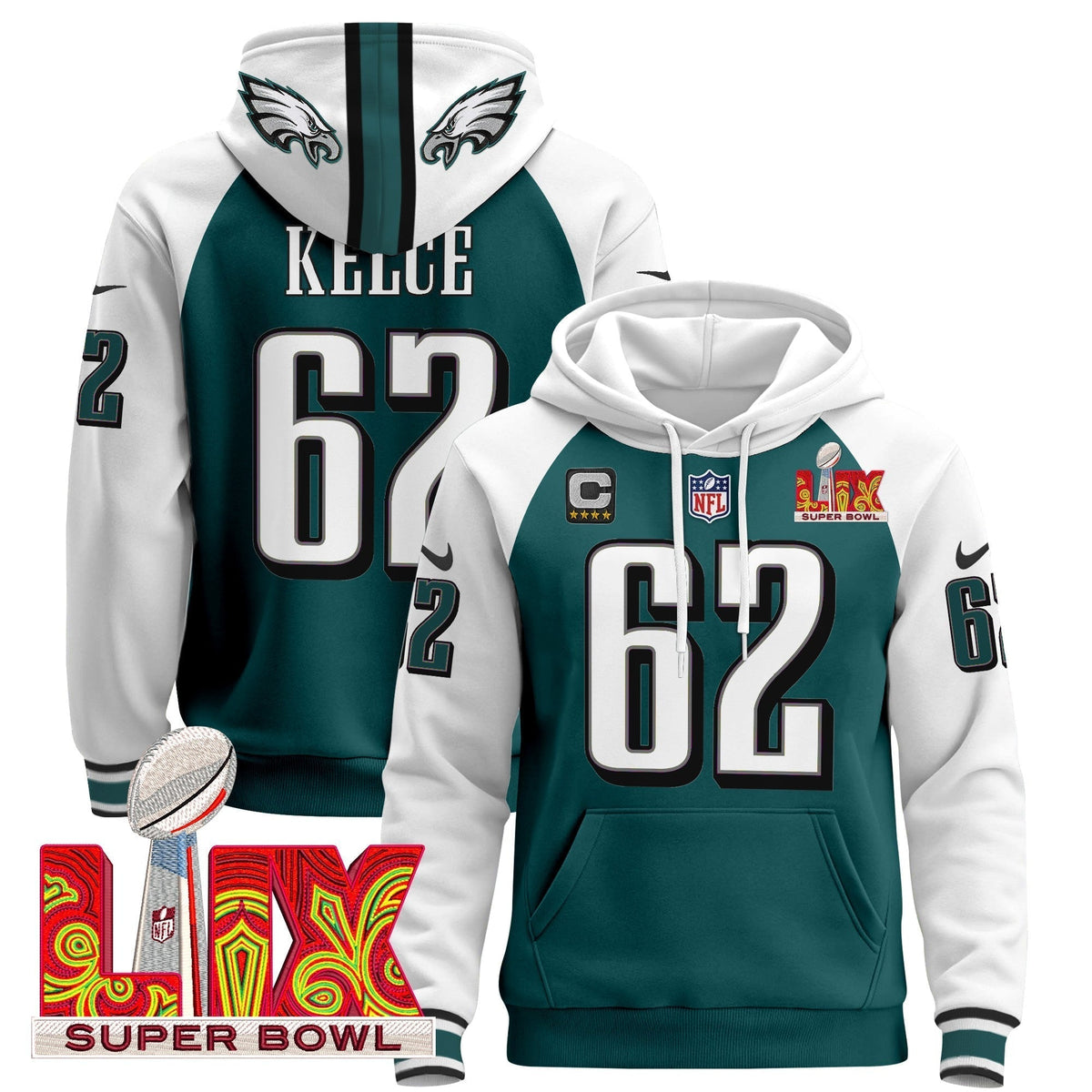 PHI Super Bowl LIX Patch Pullover Hoodie - Stitched