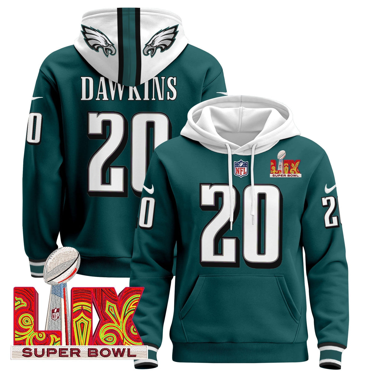 PHI Super Bowl LIX Patch Pullover Hoodie - Stitched