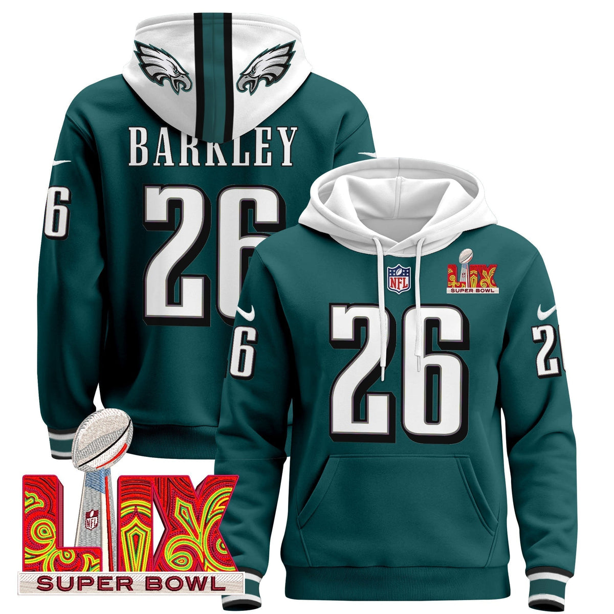 PHI Super Bowl LIX Patch Pullover Hoodie - Stitched