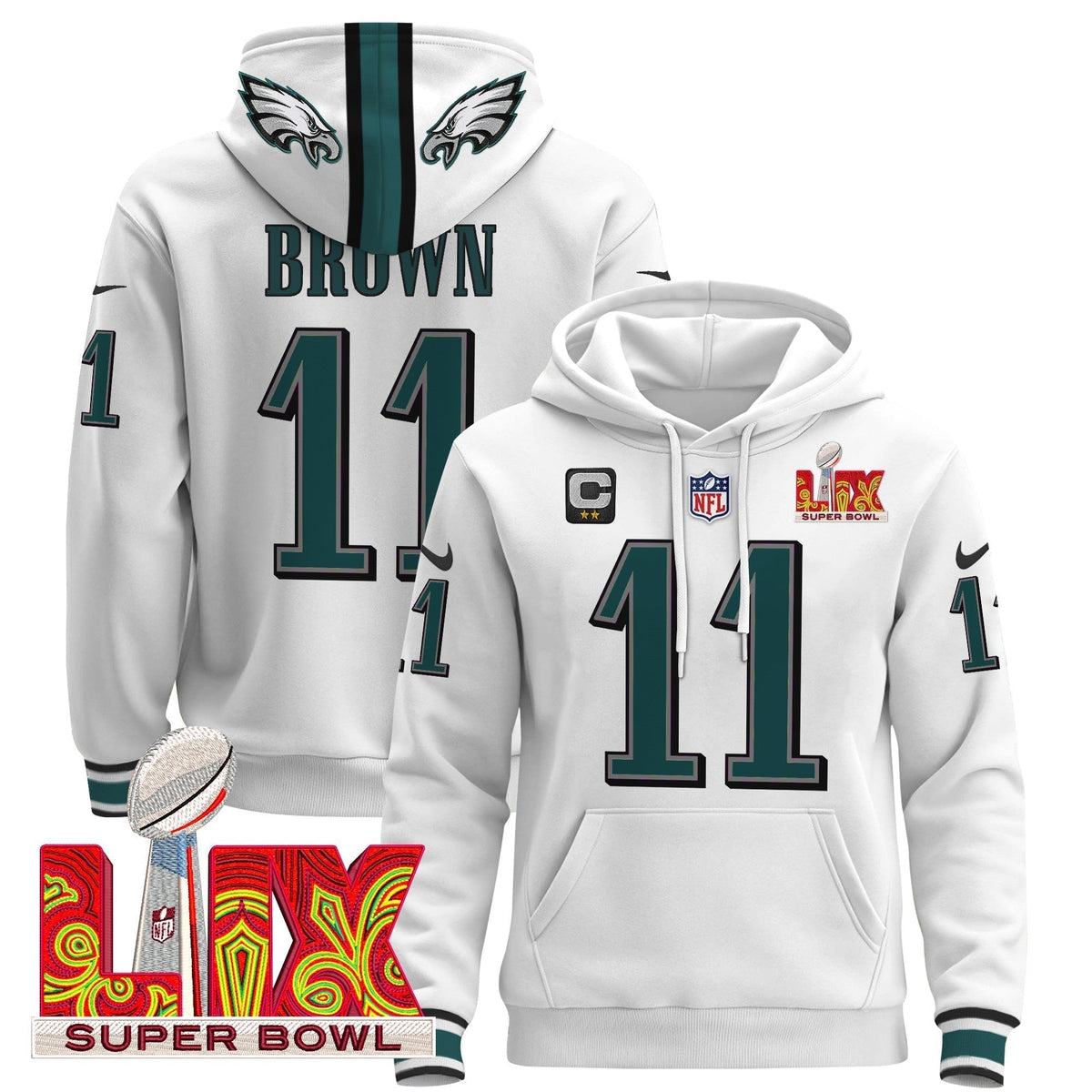 PHI Super Bowl LIX Patch Pullover Hoodie - Stitched