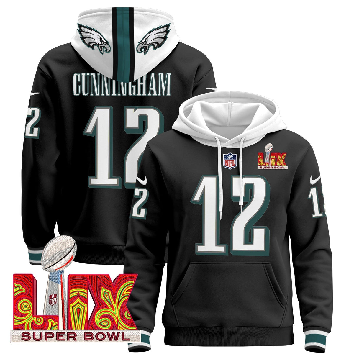 PHI Super Bowl LIX Patch Pullover Hoodie - Stitched