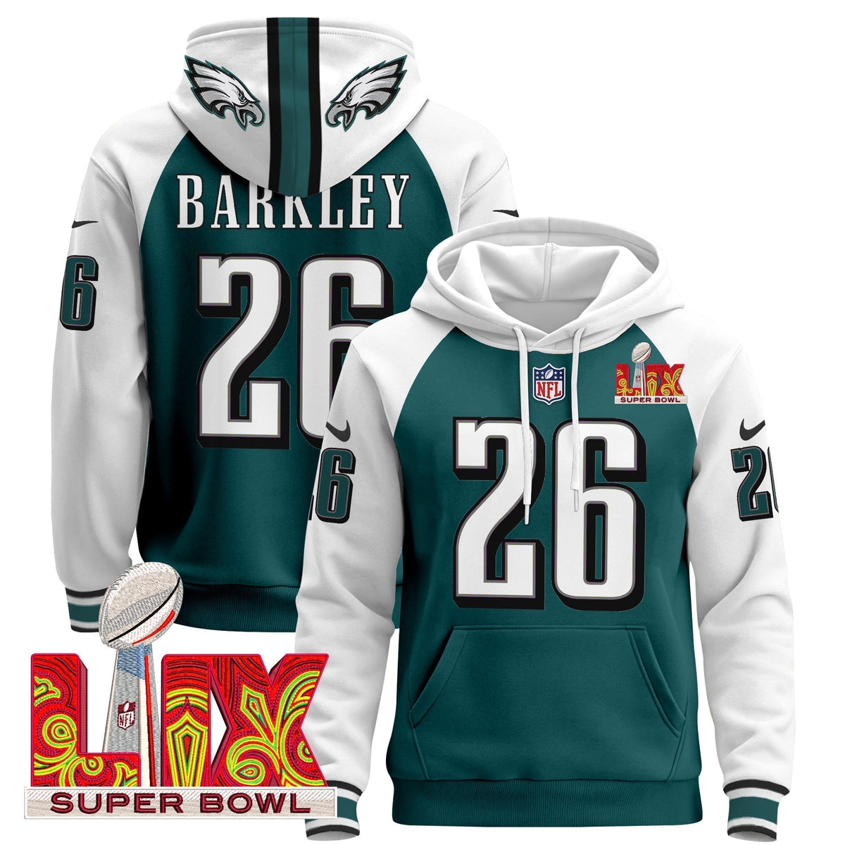 PHI Super Bowl LIX Patch Pullover Hoodie - Stitched
