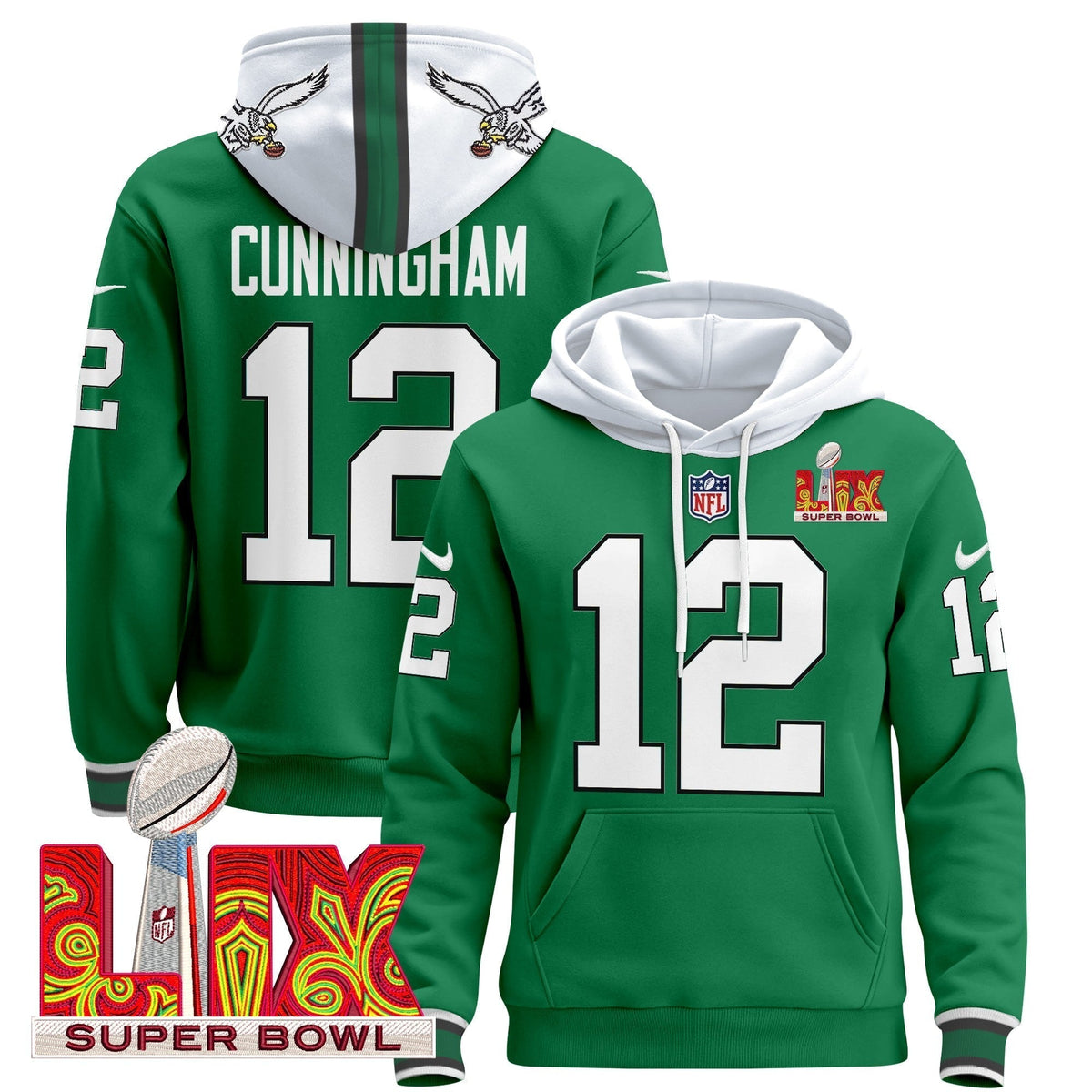 PHI Super Bowl LIX Patch Pullover Hoodie - Stitched