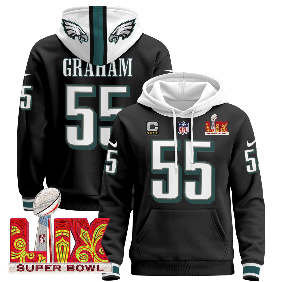 PHI Super Bowl LIX Patch Pullover Hoodie - Stitched