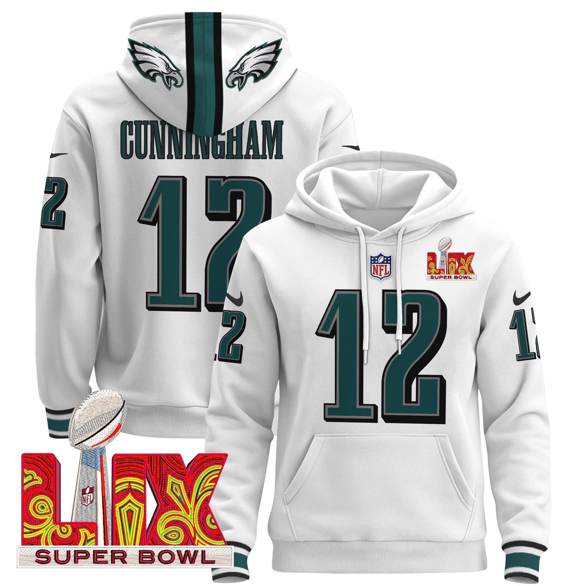 PHI Super Bowl LIX Patch Pullover Hoodie - Stitched
