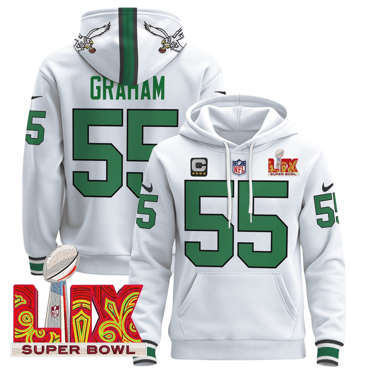 PHI Super Bowl LIX Patch Pullover Hoodie - Stitched