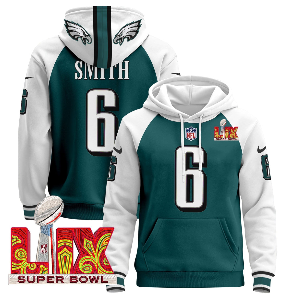 PHI Super Bowl LIX Patch Pullover Hoodie - Stitched