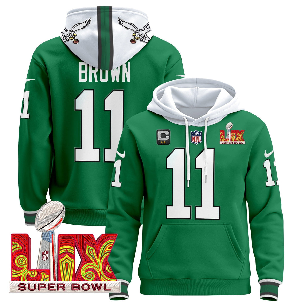 PHI Super Bowl LIX Patch Pullover Hoodie - Stitched