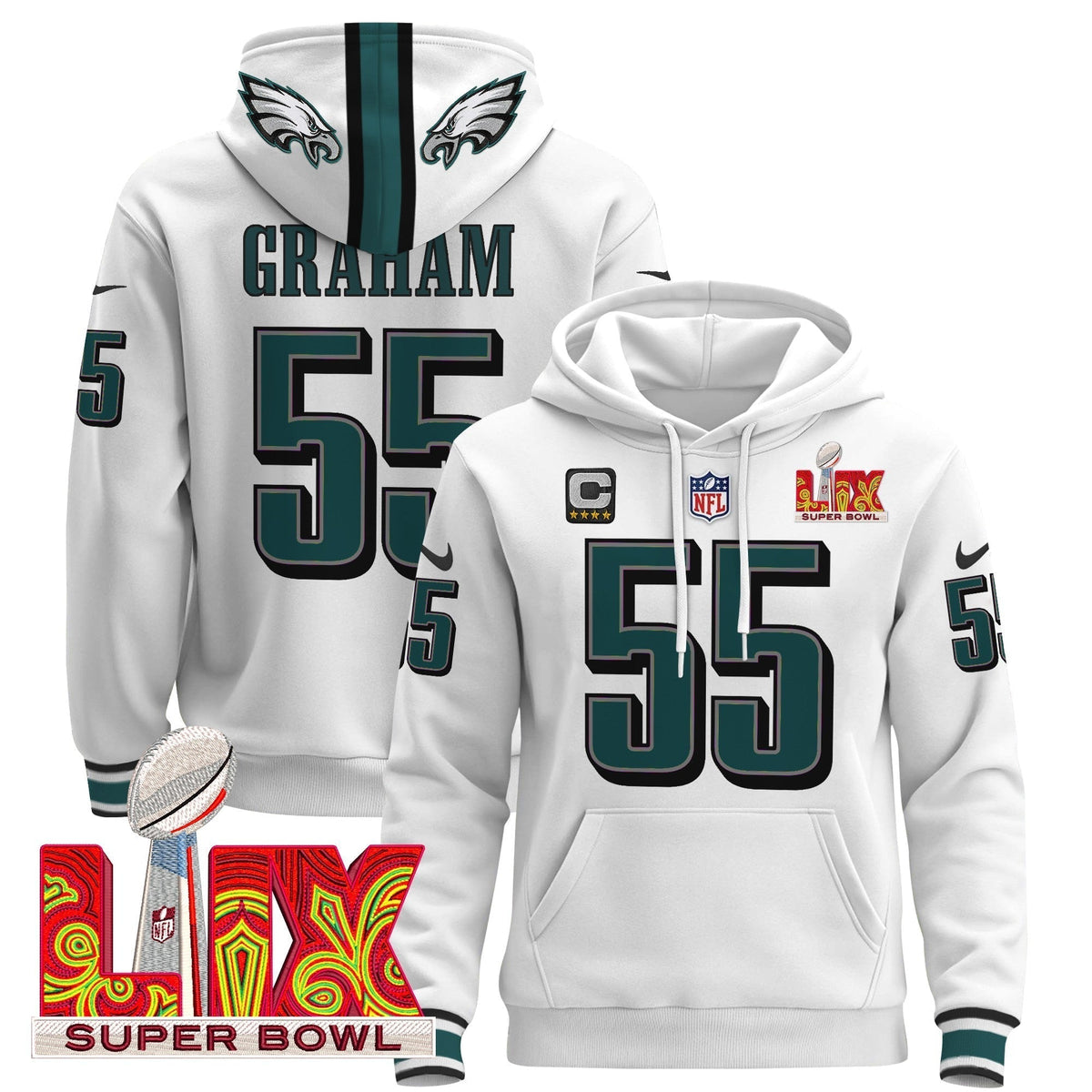 PHI Super Bowl LIX Patch Pullover Hoodie - Stitched