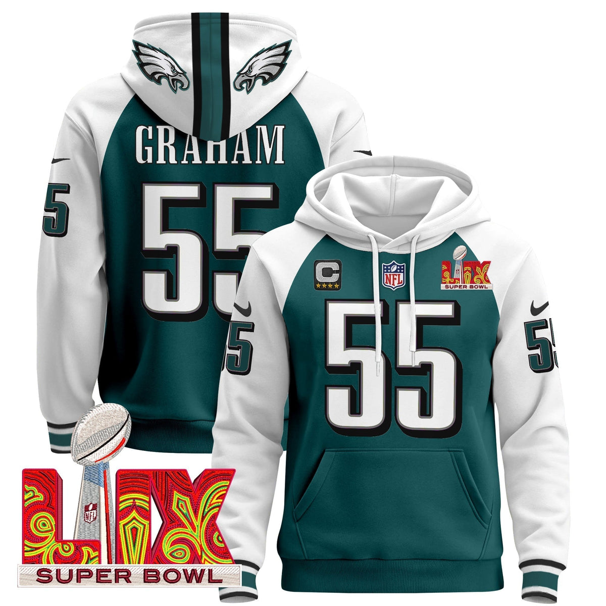 PHI Super Bowl LIX Patch Pullover Hoodie - Stitched