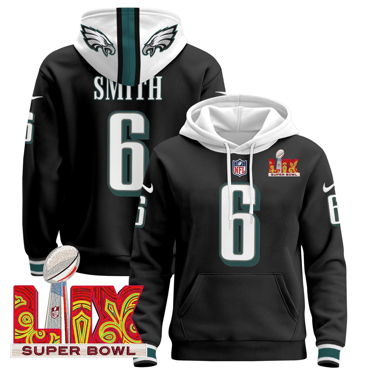 PHI Super Bowl LIX Patch Pullover Hoodie - Stitched
