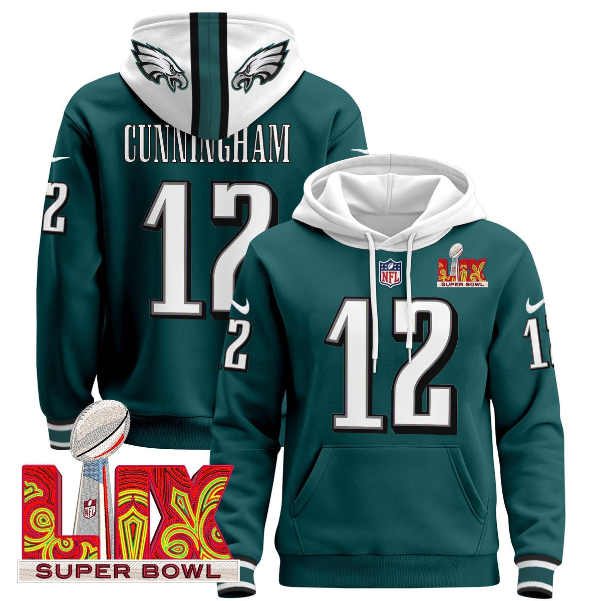 PHI Super Bowl LIX Patch Pullover Hoodie - Stitched
