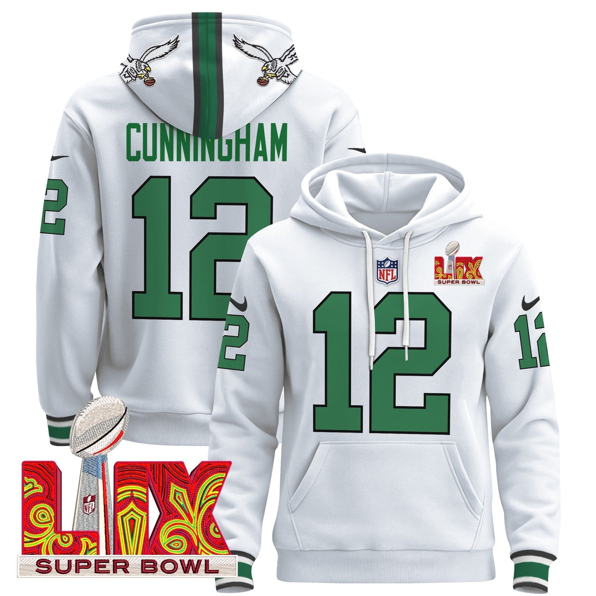 PHI Super Bowl LIX Patch Pullover Hoodie - Stitched