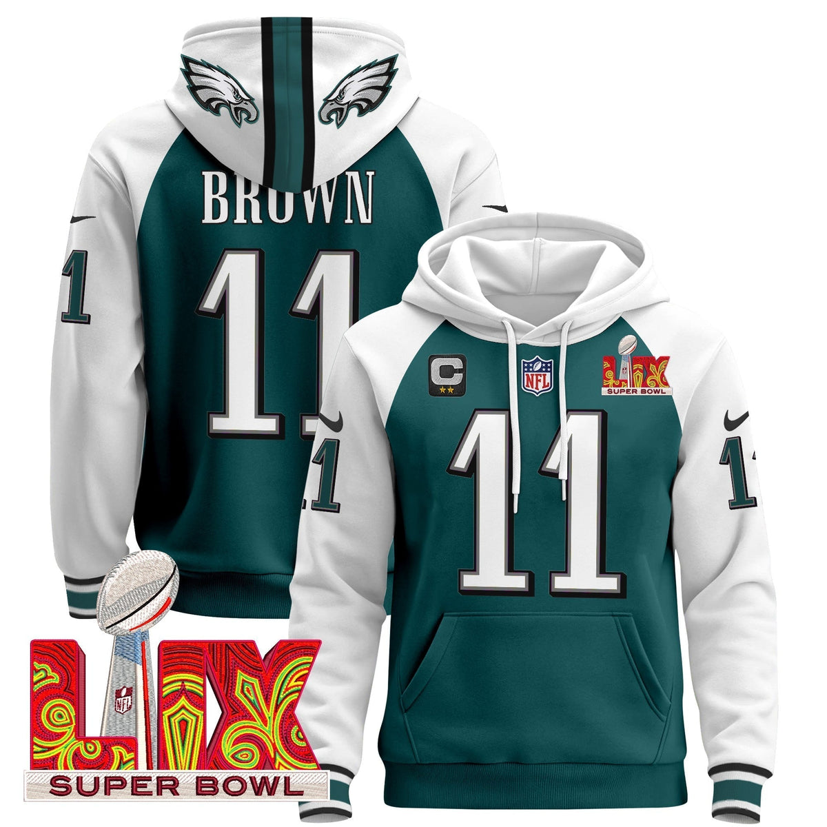 PHI Super Bowl LIX Patch Pullover Hoodie - Stitched