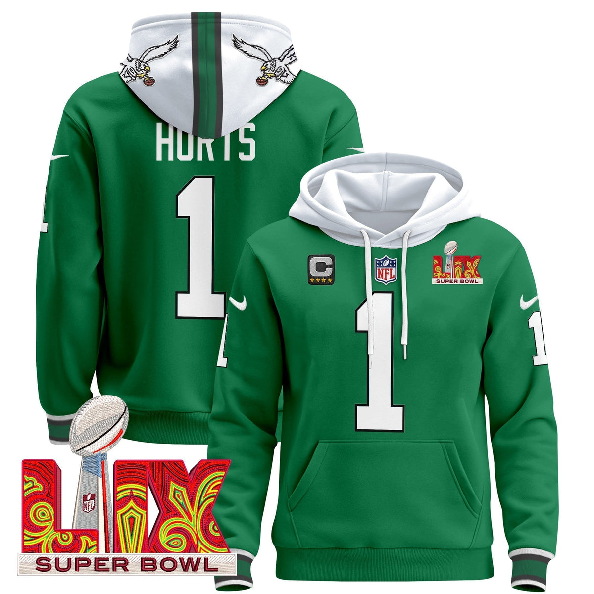 PHI Super Bowl LIX Patch Pullover Hoodie - Stitched