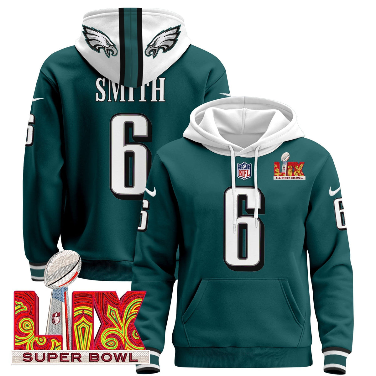 PHI Super Bowl LIX Patch Pullover Hoodie - Stitched