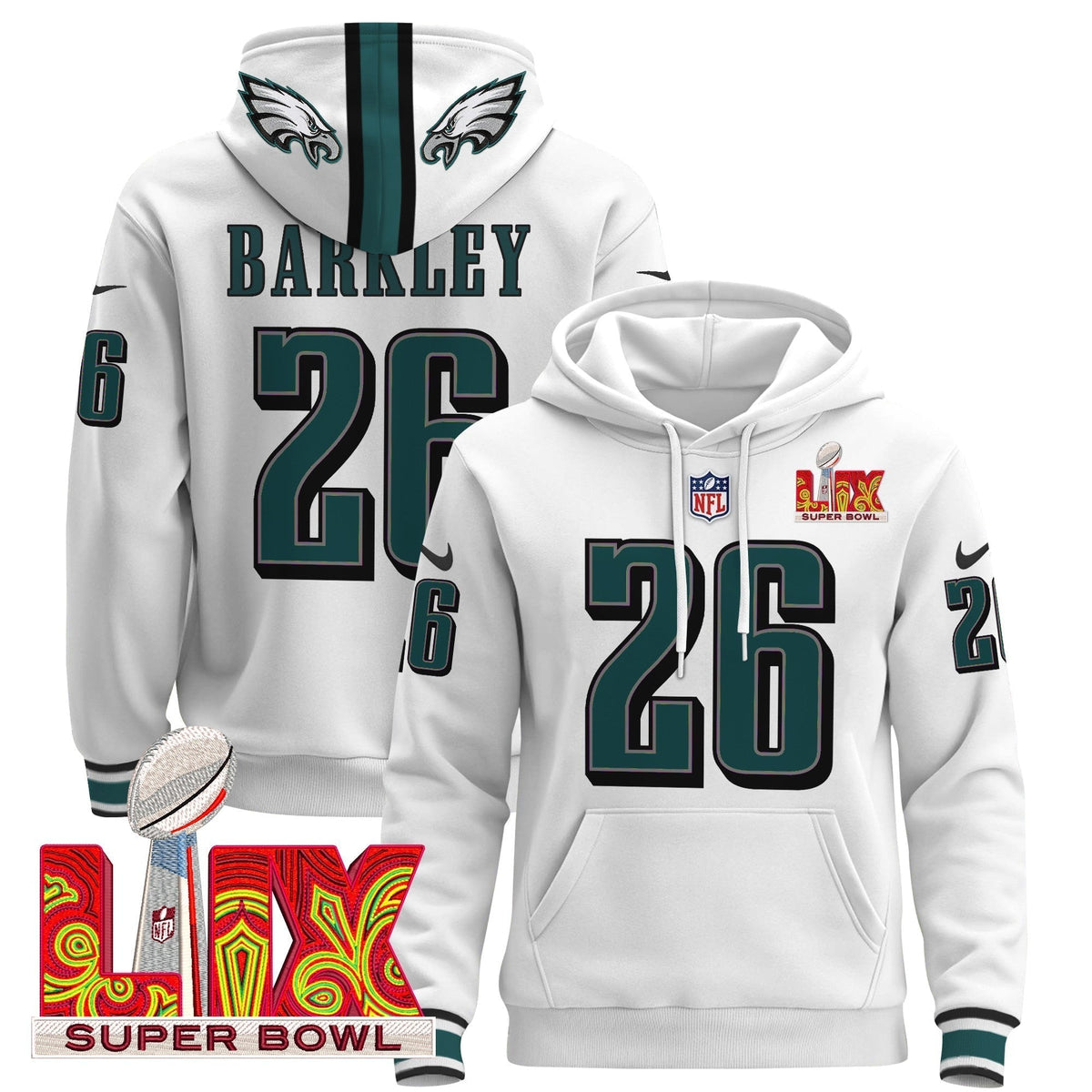 PHI Super Bowl LIX Patch Pullover Hoodie - Stitched
