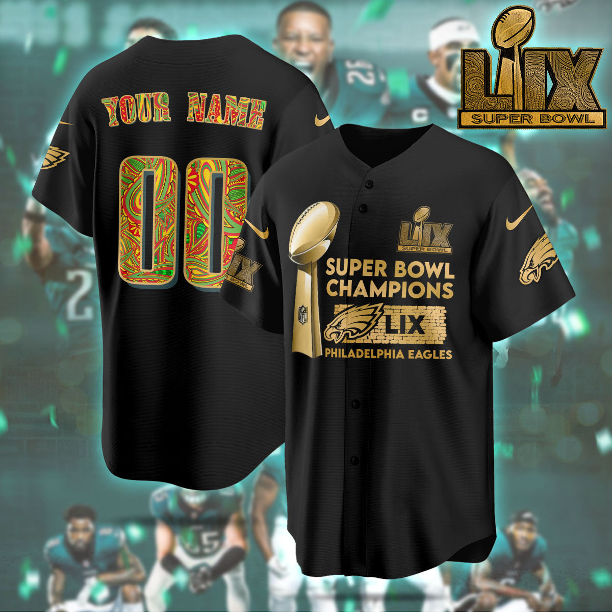PHI Super Bowl LIX Champions Custom Limited Jersey N3