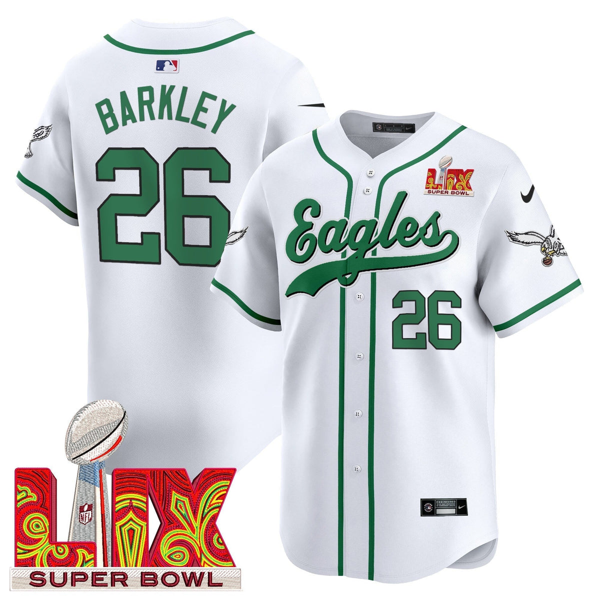 PHI Midnight Green Super Bowl LIX Vapor Baseball Jersey - Stitched