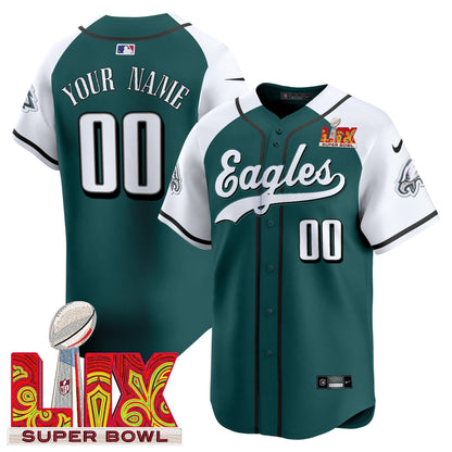 PHI Midnight Green Super Bowl LIX Vapor Baseball Custom Jersey - Stitched