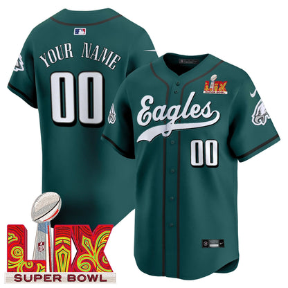 PHI Midnight Green Super Bowl LIX Vapor Baseball Custom Jersey - Stitched