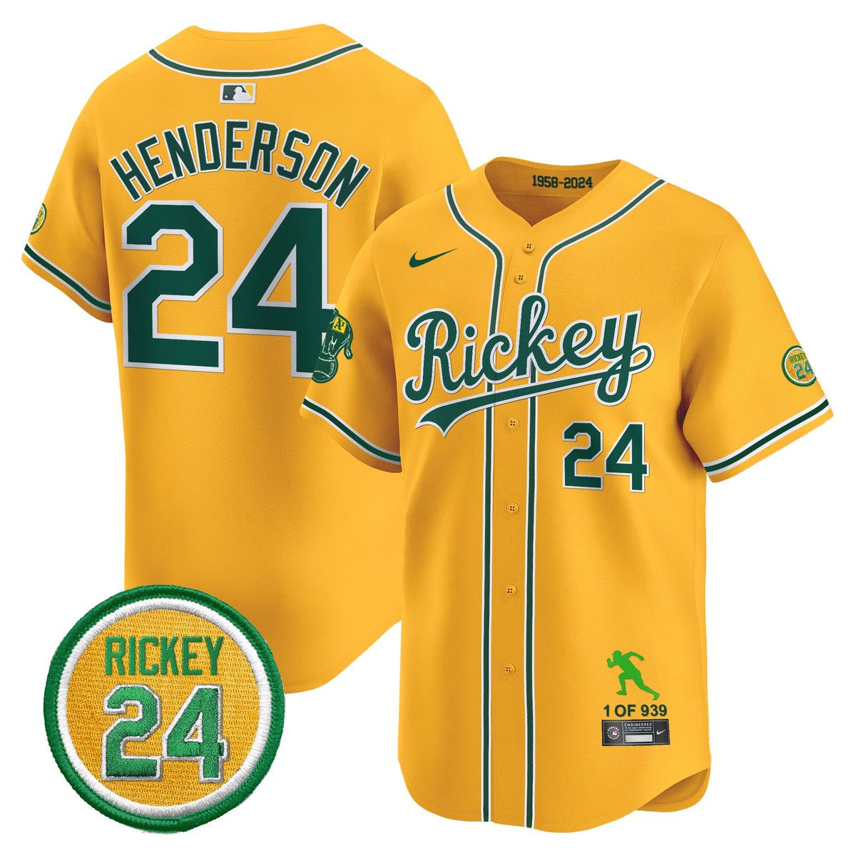 Men's Oakland Athletics Rickey Tribute style Vapor Premier Limited Jersey - All Stitched