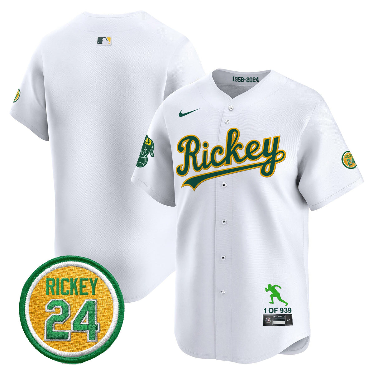 Men's Oakland Athletics Rickey Tribute style Vapor Premier Limited Jersey - All Stitched