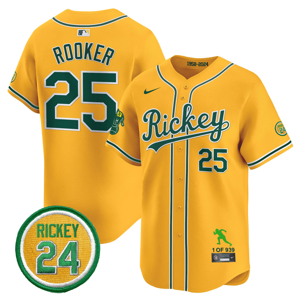 Men's Oakland Athletics Rickey Tribute style Vapor Premier Limited Jersey - All Stitched