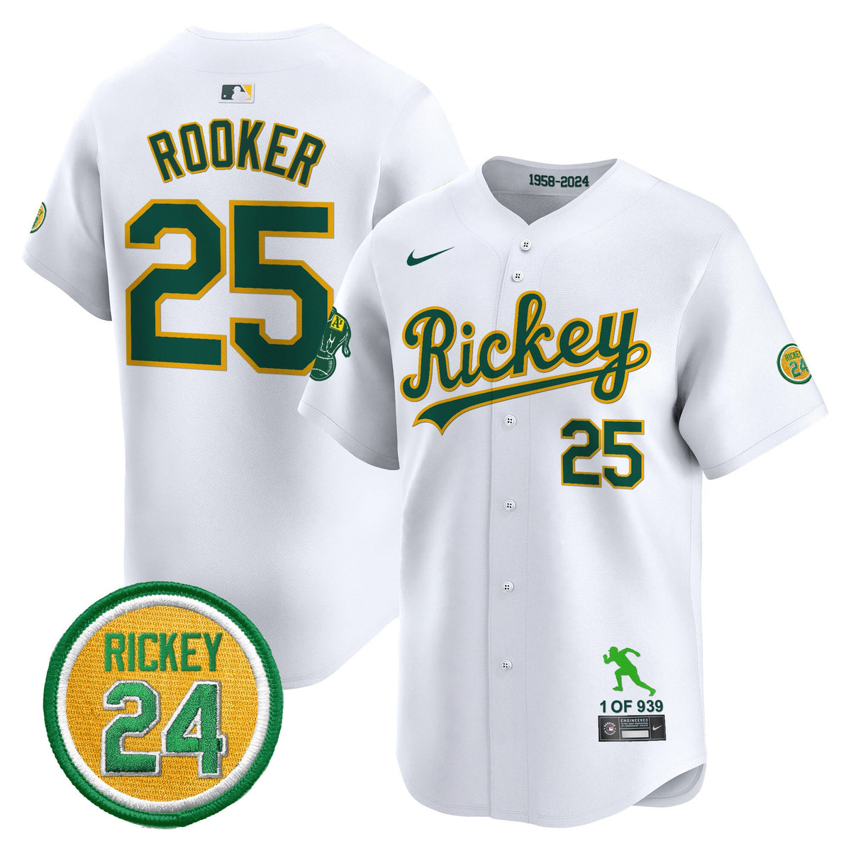 Men's Oakland Athletics Rickey Tribute style Vapor Premier Limited Jersey - All Stitched