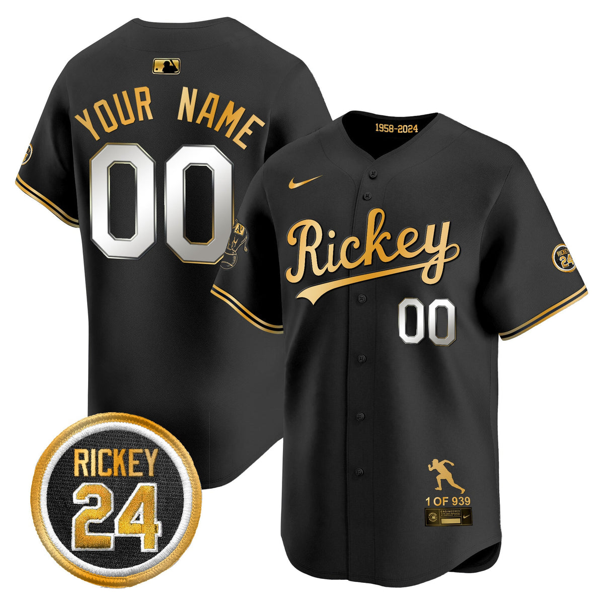 Oakland Athletics Rickey Tribute style Vapor Premier Limited Custom Jersey - All Stitched