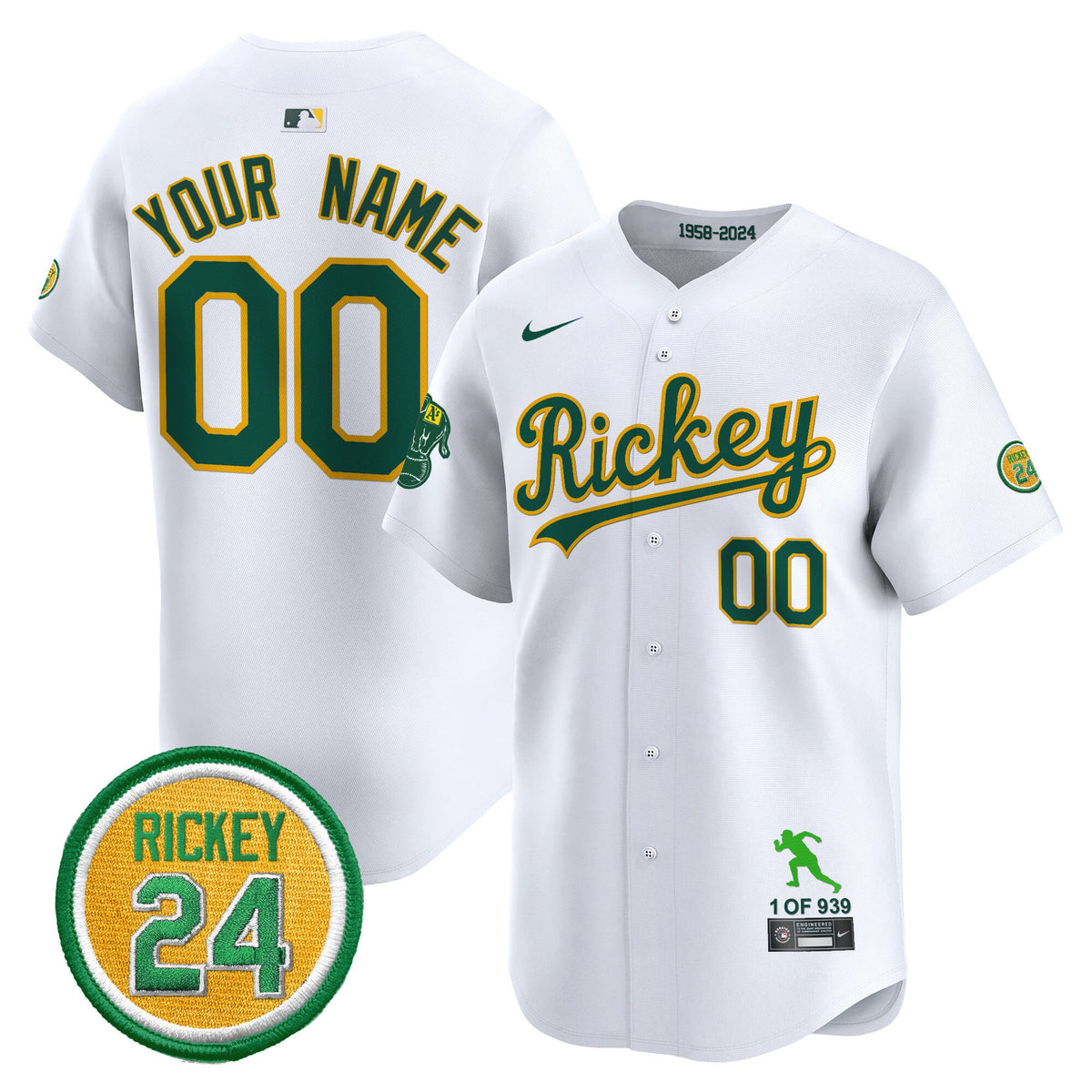 Oakland Athletics Rickey Tribute style Vapor Premier Limited Custom Jersey - All Stitched